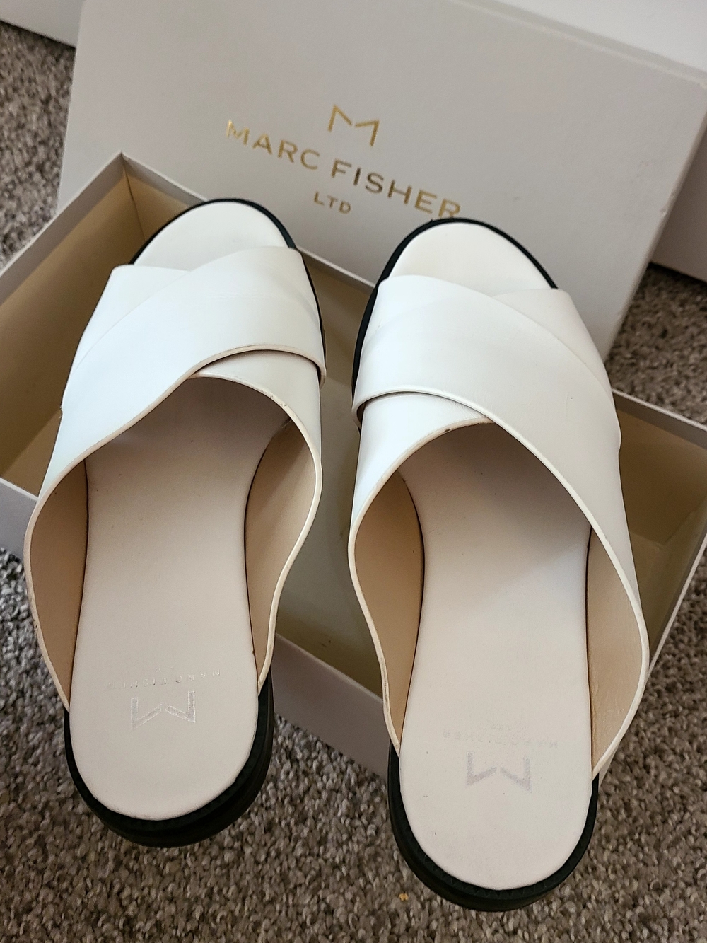 Marc Fisher White Leather Crisscross Slide Sandals
